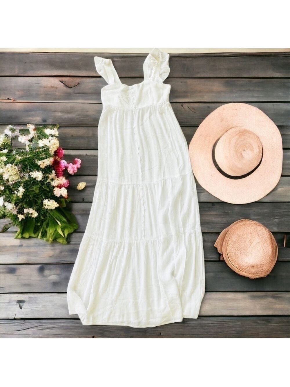 BB Dakota By Steve Madden Babydoll Maxi Dress Flutter Sleeve Tiered Women’s XS - Picture 12 of 12